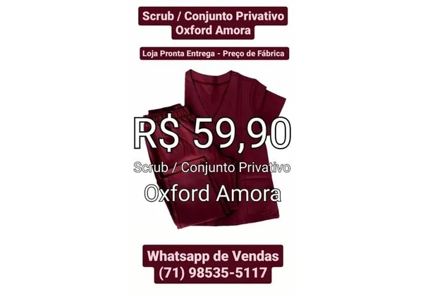 Scrub / Conjunto Privativo - Oxford Amora - Área de Saúde, Beleza, Estética