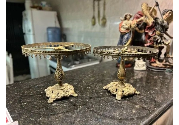 2 suporte para bolos em bronze maciço
