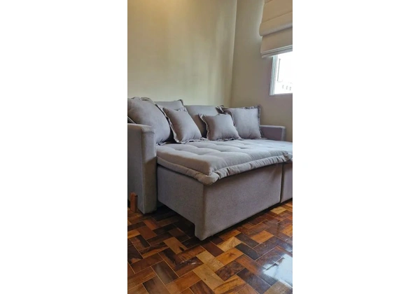 Sofá Retrátil / Cama Zero Caixa Novo no Linho Cinza