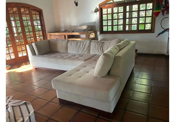 Sofá de Canto em L - Bege Claro Branco 2mx3m