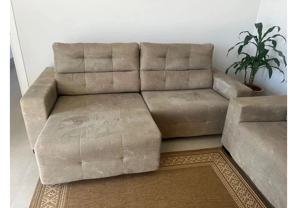 Conjunto estofado retrátil com encosto reclinável tecido nobuck cinza