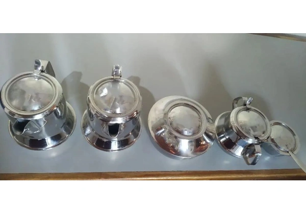 Conjunto de Jogo de Chá e Café em Aço Inox - 5 peças
