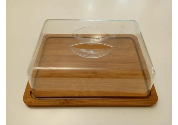 Queijeira/ Prato de Servir e Tampa em Madeira Marrom 8 cm x 25 cm x 20 cm