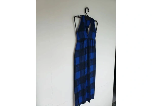Vestido Longo Xadrez Azul