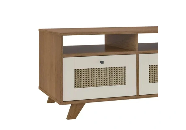 Mesa de Centro 2 Gavetas e Detalhe em Impressão Palha em MDF Marrom