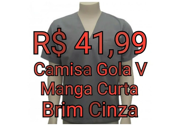 Camisa de Brim Gola V - CINZA