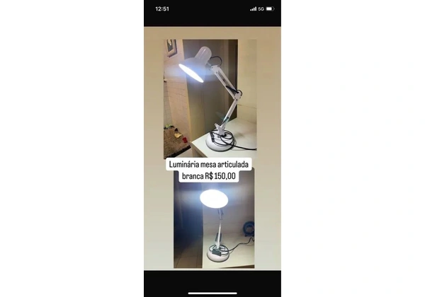 Luminária de Mesa Branca - articulada, Iluminação para Escritório ou Estudo