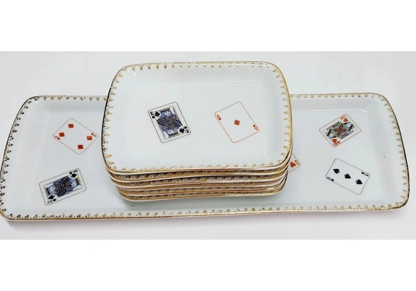 Conjunto de 7 peças para servir - Rocambole - Porcelana Real - Cartas de Baralho
