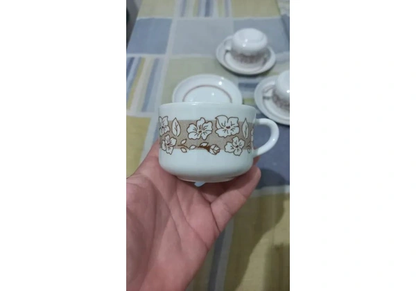 Jogo de porcelana com 3 xícaras, 3 pires