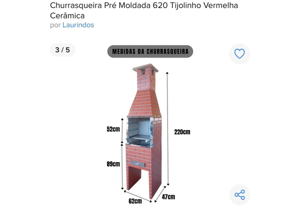 Churrasqueira Pré Moldada 620 Tijolinho Vermelha Cerâmica