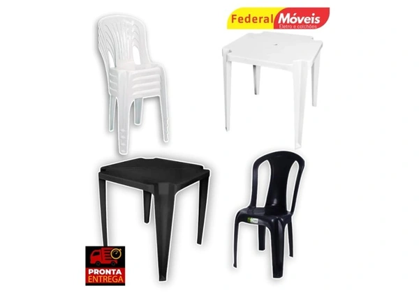 Mesa de Plastico com 4 cadeiras sem Braço - Mega Oferta - Novo
