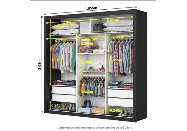 Guarda Roupa c/ Espelho 3 Portas de Correr 4 Gavetas Super Lindo Fazemos Novo