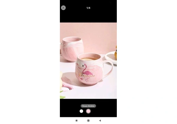 Xícara em porcelana flamingo rosa ou cinza