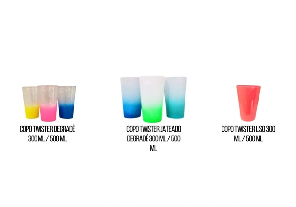 Kit 10 Copos Twister 300ml / 500ml Personalizados Diversos Modelos e Cores