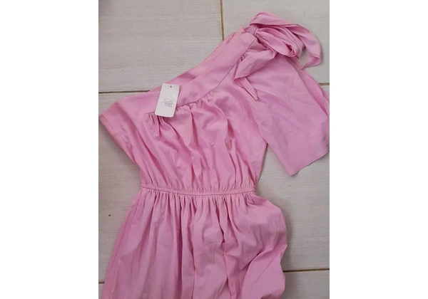Vestido Rosa Decote Ombro Único