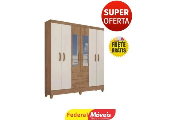 Guarda roupa casal real 6 portas espelho - novo