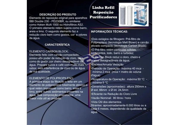 Refil de Reposição para Purificadores de vários Modelos
