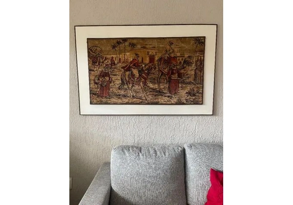 Belíssimo Quadro Antigo em Tapete com Cena Árabe