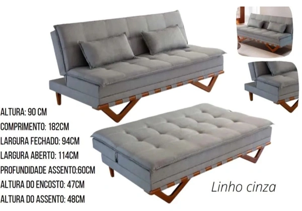 Sofá Cama Lisboa Linho Pronta Entrega