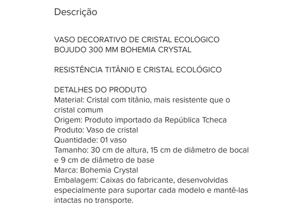 Vaso de cristal Bohemia NOVO (importado)
