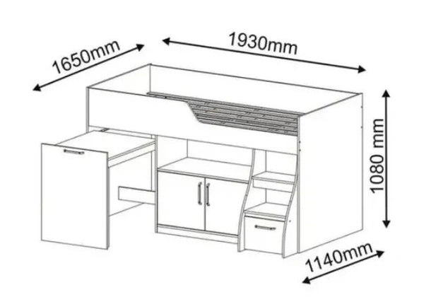 Cama Multifunção Bianca MDF com 2 portas, 1 gavetão e escrivaninha