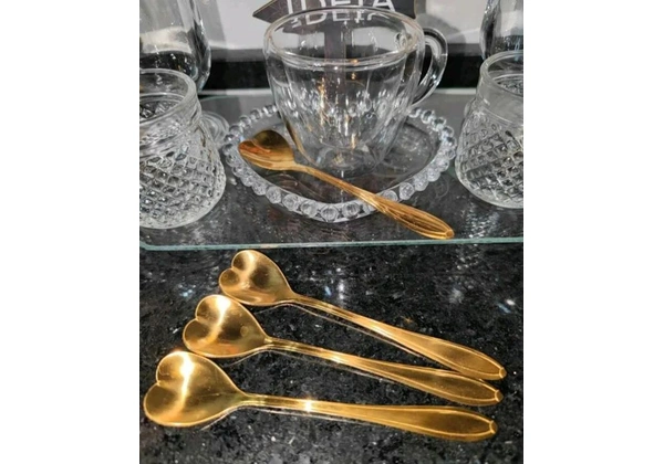 Kit com 4 colheres de sobremesa aço inoxidável dourado ou colorido