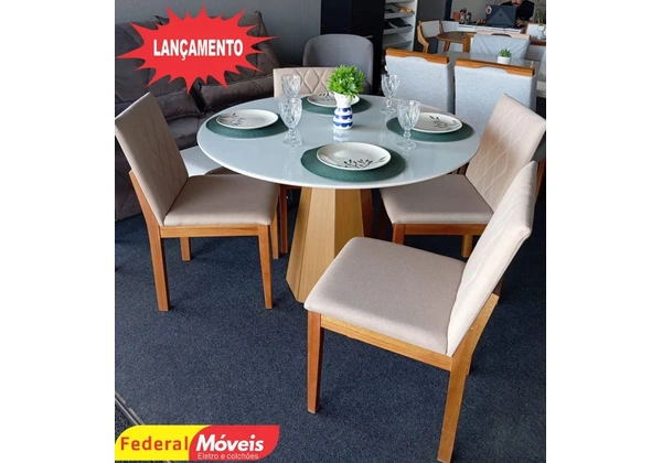 Mesa de Jantar Lançamento 1, 20m Tampo MDF c/ Vidro 4C - Oferta