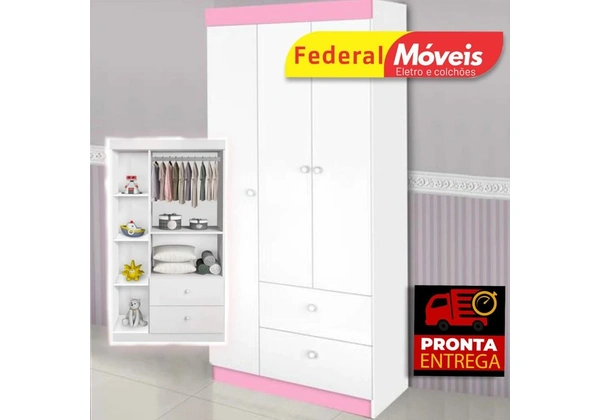 Guarda Roupa Infantil 3P 2G Catatau JA Móveis<br><br>