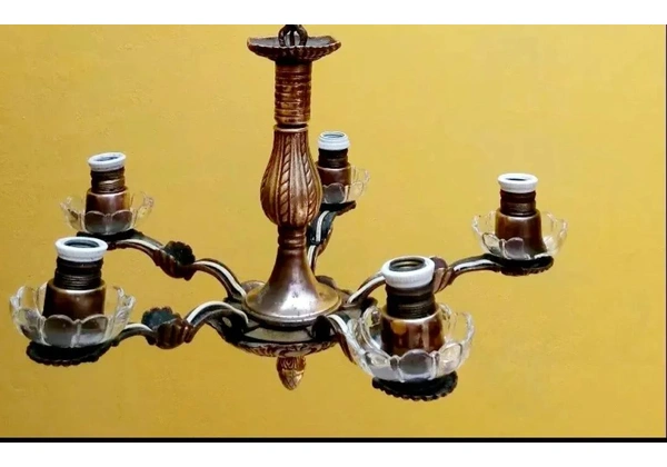 Lustre Ar't Noveau Antigo Bronze C/Bobech Vidrão