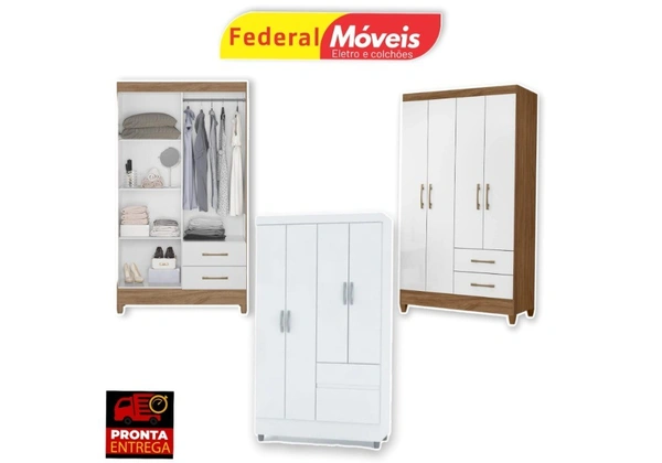 Guarda Roupas Ideal 4 Portas 2 Gavetas - Fazemos Entrega - Novo