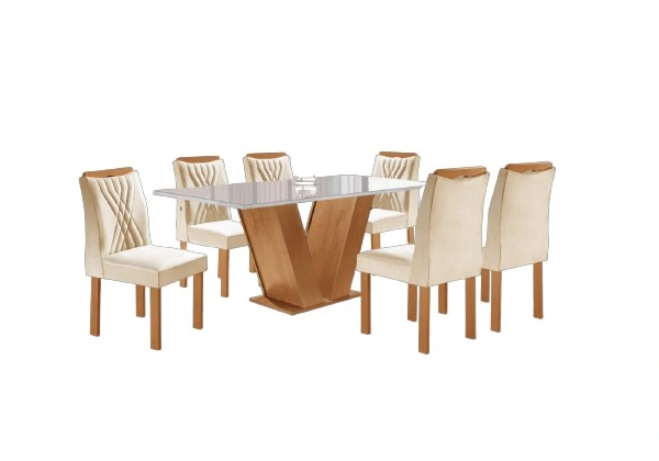 Mesa 6 Cadeiras Classic MDF/vidro Frete grátis