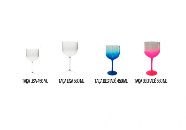 Kit 10 Taças Lisa e Degradê 450ml / 580ml - Novo