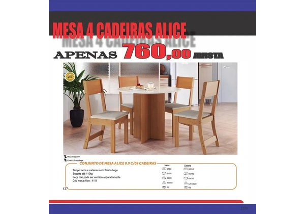 MESA 04 CADEIRAS ALICE