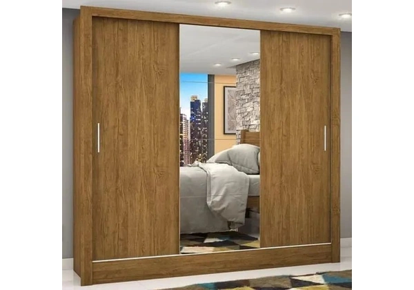 Guarda Roupa c/ Espelho 3 Portas de Correr 4 Gavetas Super Lindo Fazemos Novo