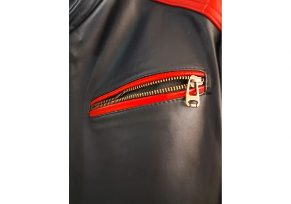 Jaqueta de Couro Legitimo Masculina Preta e Vermelha