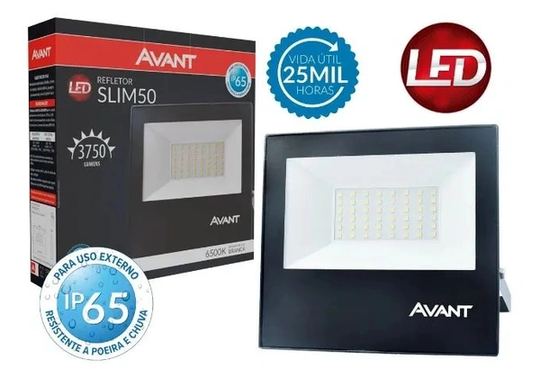 Refletor Slim Led 50W Avant Branco Frio