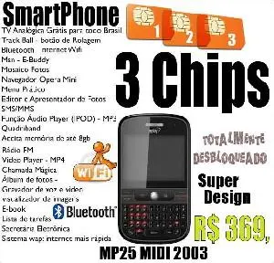 Celular 3 Chips Wi - Fi GPS TV Radio Camera 7.0MP Garantia 1 Ano