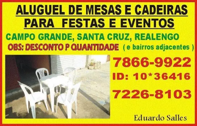 ALUGUEL DE MESAS E CADEIRAS BANGU RJ