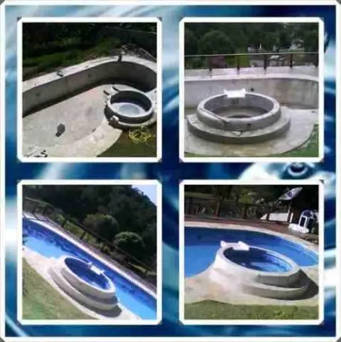 Construção de piscina de vinil e concreto