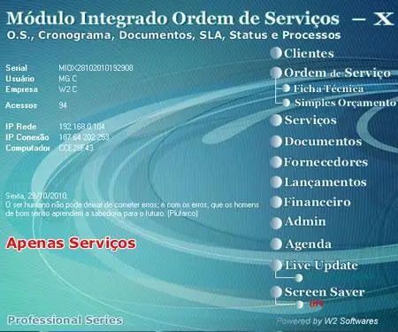 Software Ordem de Serviços, Apenas serviços sem Produtos