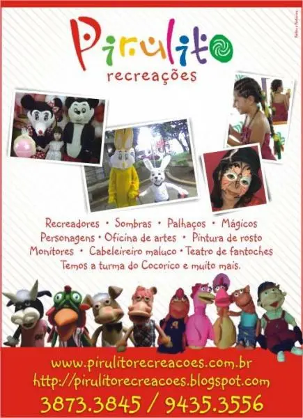 FANTOCHE DO COCORICO, PALHAÇO, RECREADORES