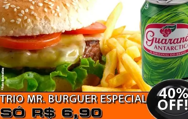 Trio Mr.Burguer + Batata Frita + Guaraná Antarctica apenas R$ 6, 90